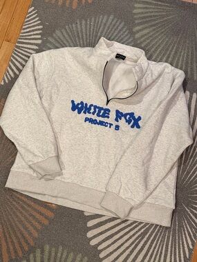 White Fox Boutique Light Gray Half-Zip Sweatshirt with Blue Logo